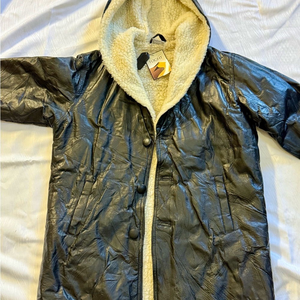 Rare Flight Path Genuine Leather Shearling Hooded Coat XL Deadstock NWT Aviator